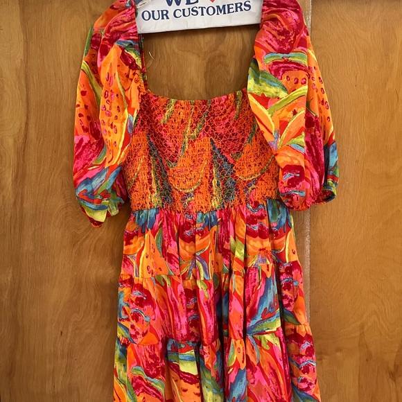 Vibrant Multicolor Puff Sleeve Dress - Picture 2 of 4